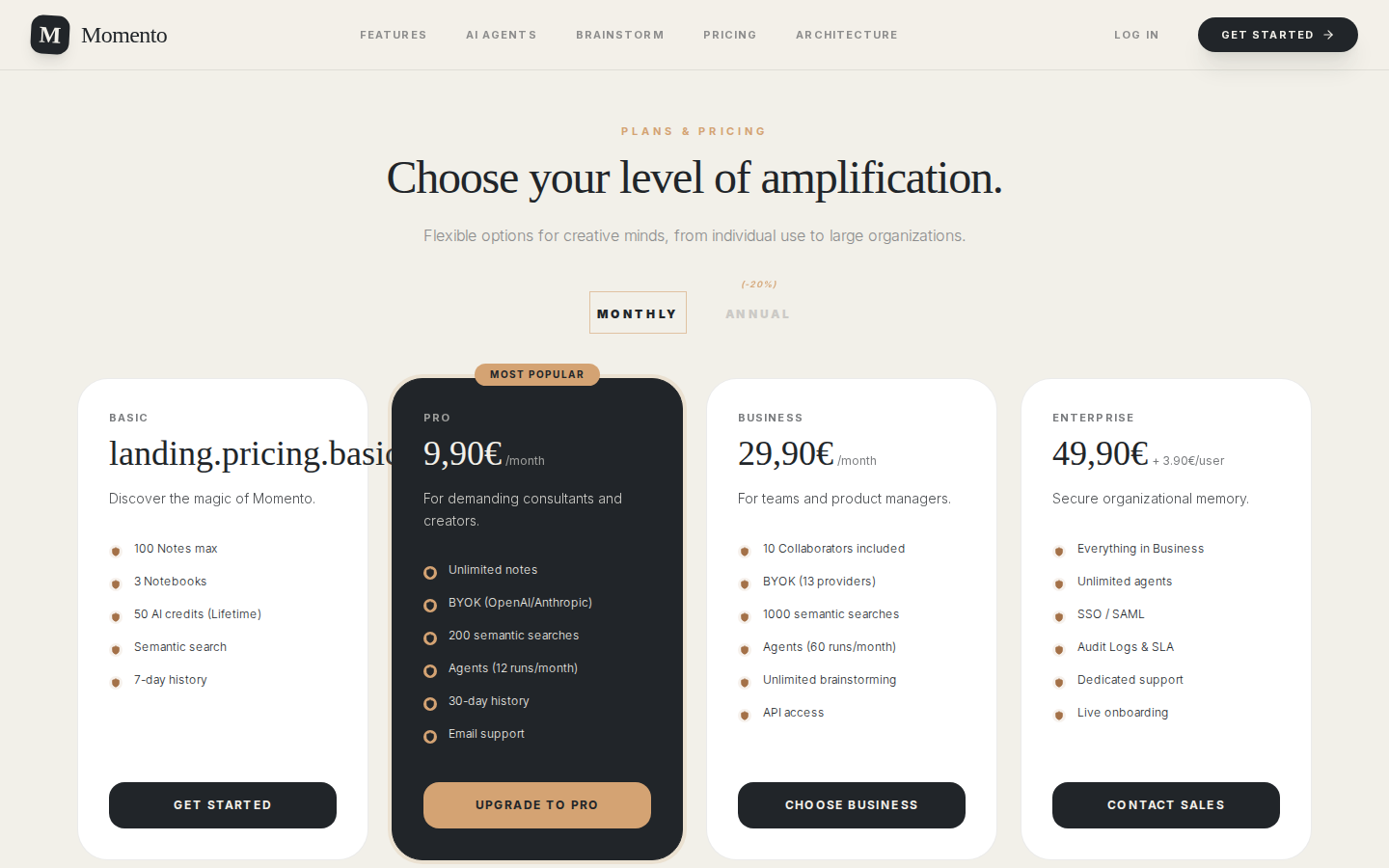 Landing — tarifs